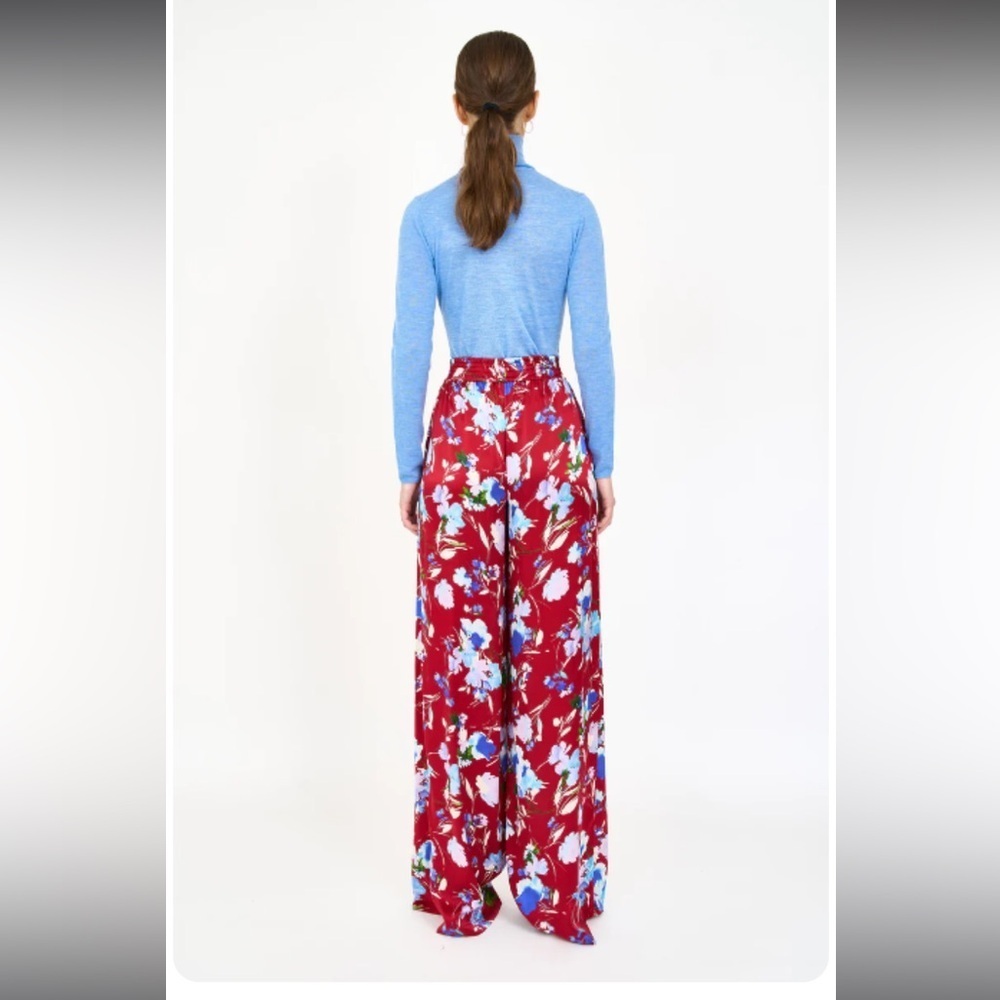Christy Lynn ‘Jade’ Crimson Fleur Silk Wide Leg Elastic Waist Pant Size Small - Picture 2 of 10